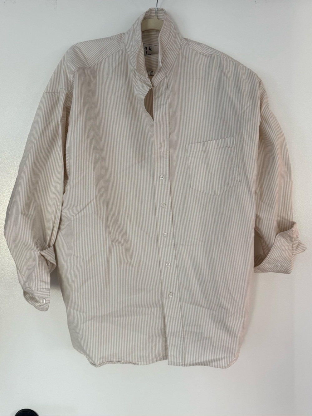 FRANK & EILEEN Shirley Shirt: Beige & White Thin Striped Button-Down Oxford